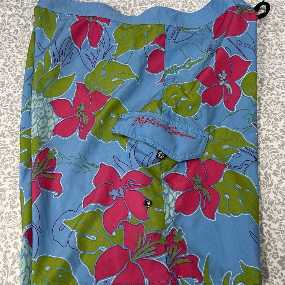 Maui & Sons Board Shorts Men’s 30 Tropical Floral Swim Trunks Blue Pink Hawaii - Picture 10 of 16